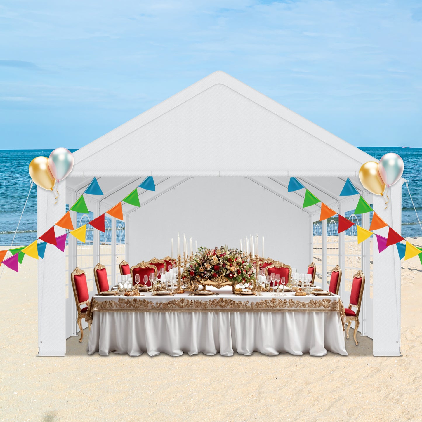 Partytent – Tent – Tuinent – Evenemententent – Partytent Met Zijwanden – 4x8 Meter – Waterdicht PE Dak – Stabiel Met Ramen