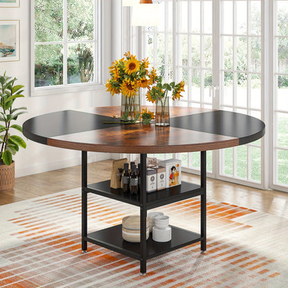 Ronde Vergadertafel – Vergadertafel, Trainingstafel, Eettafel, Bureautafel – 120 cm Diameter – Zwartbruine Afwerking – 2-Laags Opbergrek – Verstelbare Voetjes