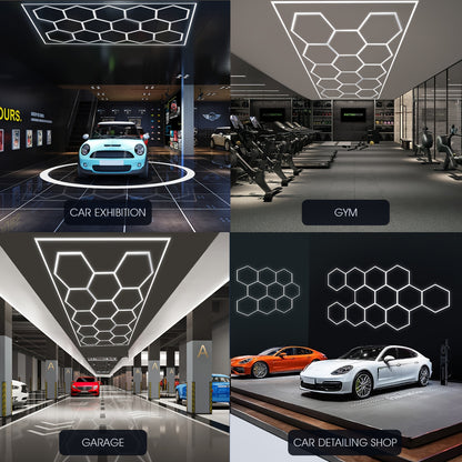 plafondlamp garage – garageverlichting – werkplaatslamp – hexagon lamp – led plafondlamp – 14-delige hexagonale honeycomb lamp – 680W 72420 lumen – koel wit 6500K energiezuinig