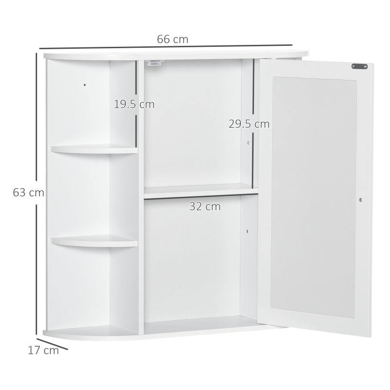 Badkamerkast – Spiegelkast – Wandkast – Opbergkast – Badmeubel – Wit MDF – 66x17x63 cm – Waterbestendig en Compact