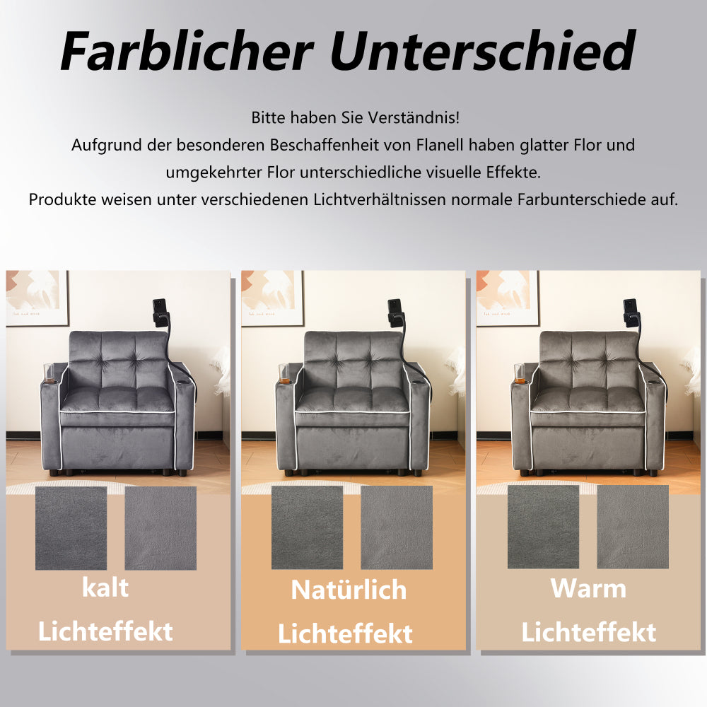 Three-in-one extendable single recliner with cup holder and phone stand, serving as sofa lounger, daybed and armchair. Ideal for compact spaces, dimensions: 83 x 167 x 76cm., Spacesaving Chair, Compact Furniture, Versatile Se