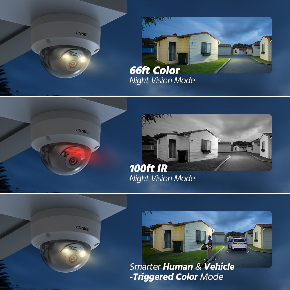 Beveiligingscamera Set – Bewakingscamera – IP Camera Systeem – Dome Camera – CCTV Beveiliging – 4x 3K/5MP PoE Camera’s – 8-kanaals NVR met 4TB HDD – Personen- en Voertuigdetectie – Nachtzicht Tot 30,5 Meter
