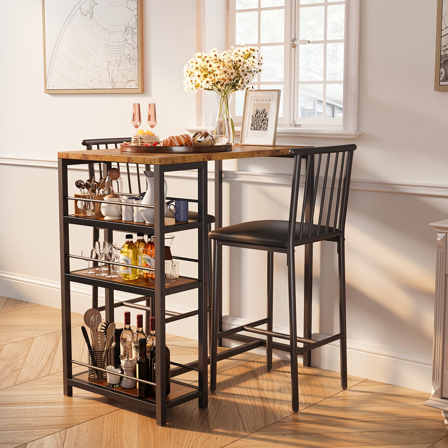 Eettafelset – Eethoek – Tafel met Stoelen – Meubelset – Diningset – Massief Hout & Kunstmatig Board – Klassiek Zwart-Grijs Design