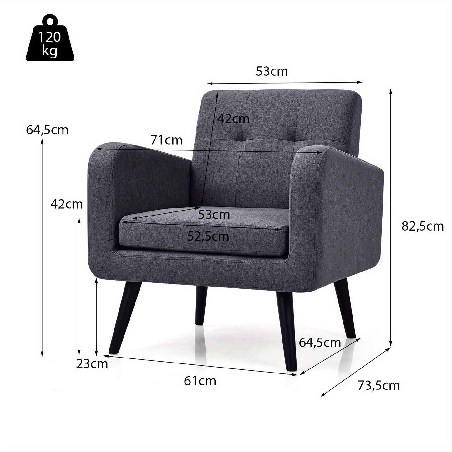 Fauteuil – Oorfauteuil – Leunstoel – Leesstoel – Woonkamerstoel – Grijze Linnen Bekleding – Stevig Rubberhouten Onderstel – Comfortabel Elastisch Schuim