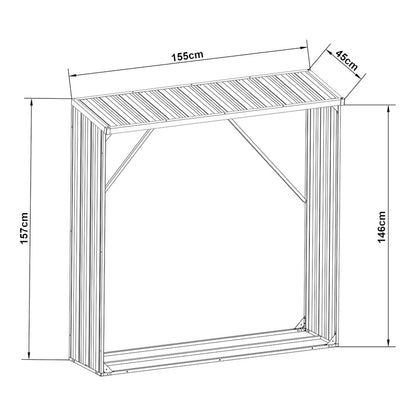 Houtopslagrek – Houtrek – Houtberging – Haardhoutrek – Brandhoutrek – Stalen Constructie – Weerbestendig Antraciet 155x45x157 cm