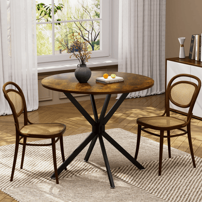 Ronde Eettafel – Eettafel Klein – Keukentafel Rond – Tafel Compact – Tafel 90 Cm – Stevige Zwarte Metalen Poten – Ruimtebesparend Bruin Spaanplaatblad