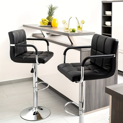 Barstoel – Barkruk – Keukenstoel – Bistrostoel – Barstoelen Set Van 2 – Verstelbare Hoogte 63,5-83,8 cm – 360° Draaibaar Met PU Bekleding En Voetsteun