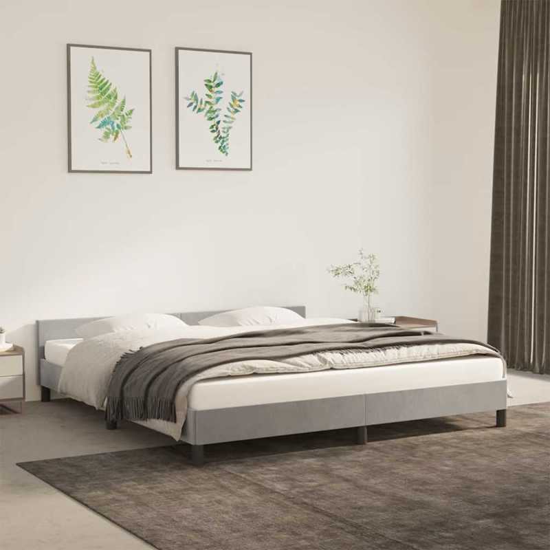Bedframe – Bed – Tweepersoonsbed – Bedbodem – Slaapbank – Lichtgrijs Velvet – 180x200 cm – Stevig Houten Frame