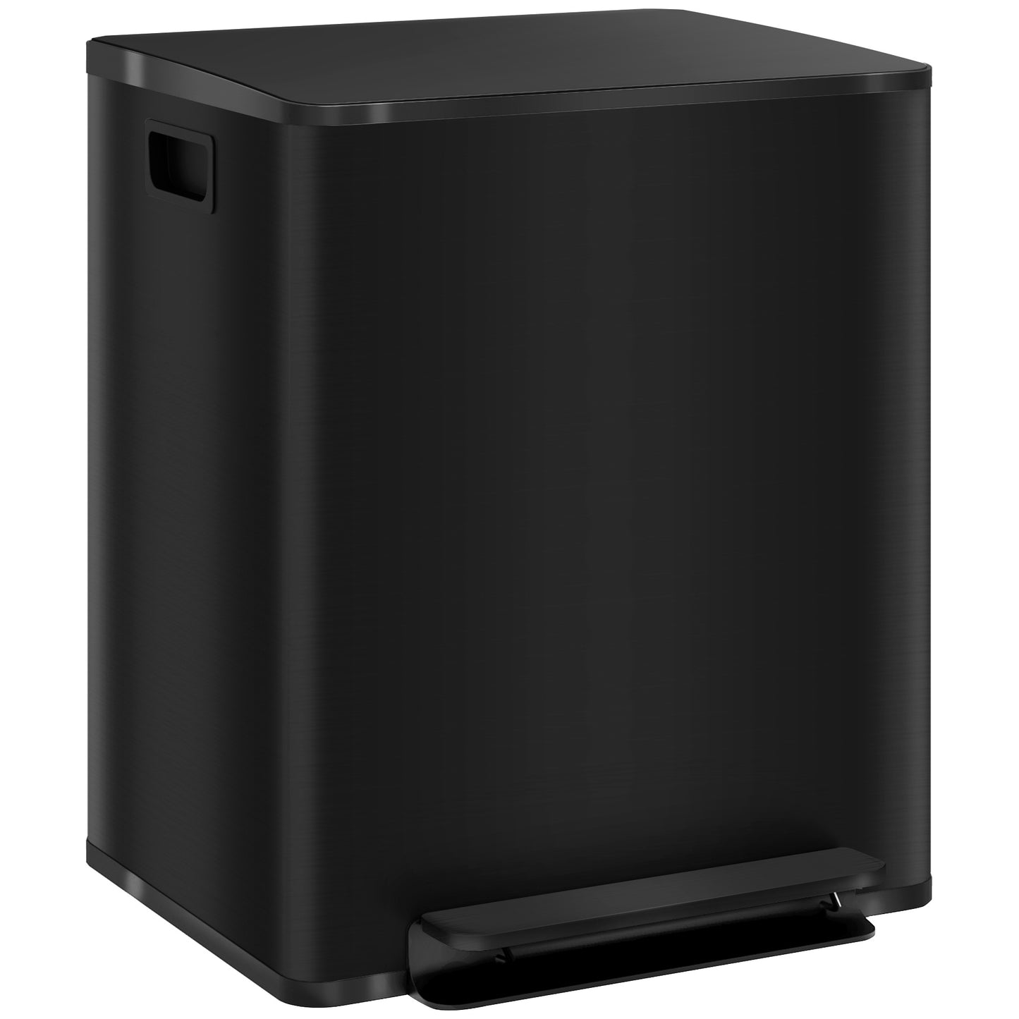 Trash Can with 2x25L Compartments, Soft-Close Lid, Fingerprint-Resistant, Stainless Steel, Black