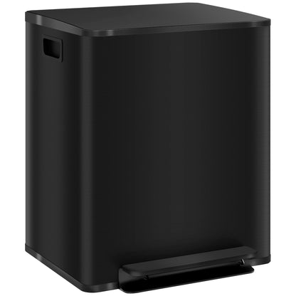 Trash Can with 2x25L Compartments, Soft-Close Lid, Fingerprint-Resistant, Stainless Steel, Black