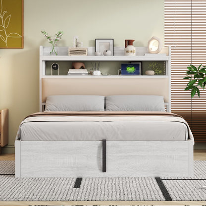 Metalen Bedframe – Beddenframe – Platformbed – Opbergbed – Hydraulisch Bed – 140x200 cm – Geïntegreerde Opbergruimte – Bekleed Hoofdbord