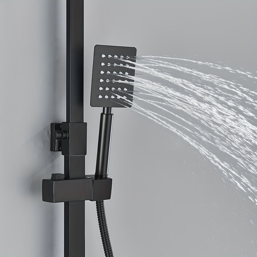 Douche Set Mat Zwart – Douche Accessoires – Regendouche – Overhead Douche – Douche Systeem – Koper Materiaal – Eenvoudige Wandmontage