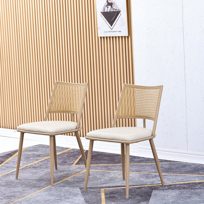 Set of 2 Modern White Rattan Dining Chairs - Lightweight Wicker-like Indoor/Outdoor Furniture with Natural Beige Backrest &, -Compatible (No Padding), Sturdy Metal-Free Frame for, Balcony, - Easy Assembly