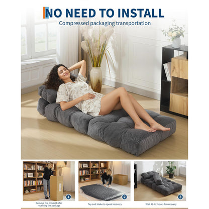 Single Size Folding Sofa Bed - Convertible Sleeper Chair with Mattress & Pillow, Boneless Fold-Out Bed with Back Support, Space-Saving Bed for Small Apartments, Dorms, Guest Rooms - Assembly, Modern Bed/Couch (Dark Gray)