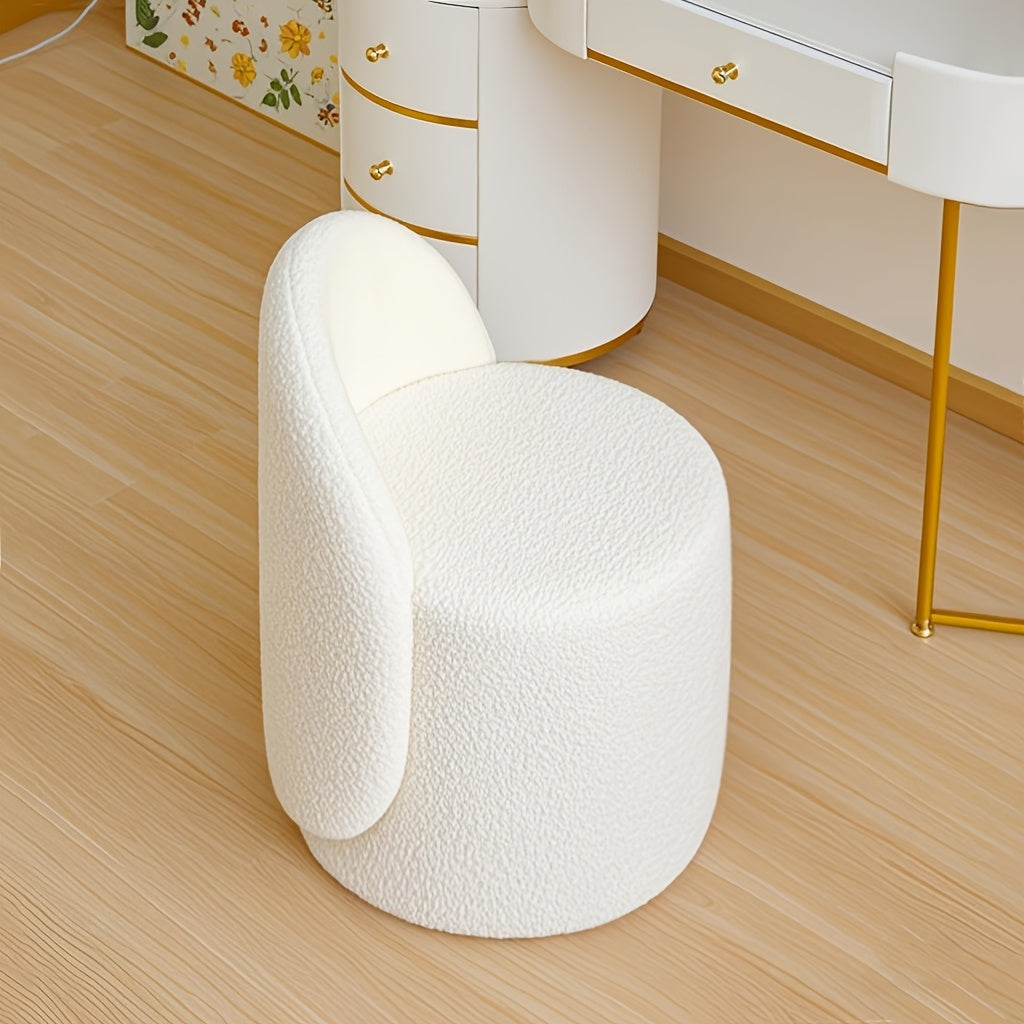 Kaptafelkruk – Make-up Kruk – Dressing Kruk – Zitkruk – Houten Kruk – Beige Gestoffeerd – Rugleuning – Stevig Houten Frame