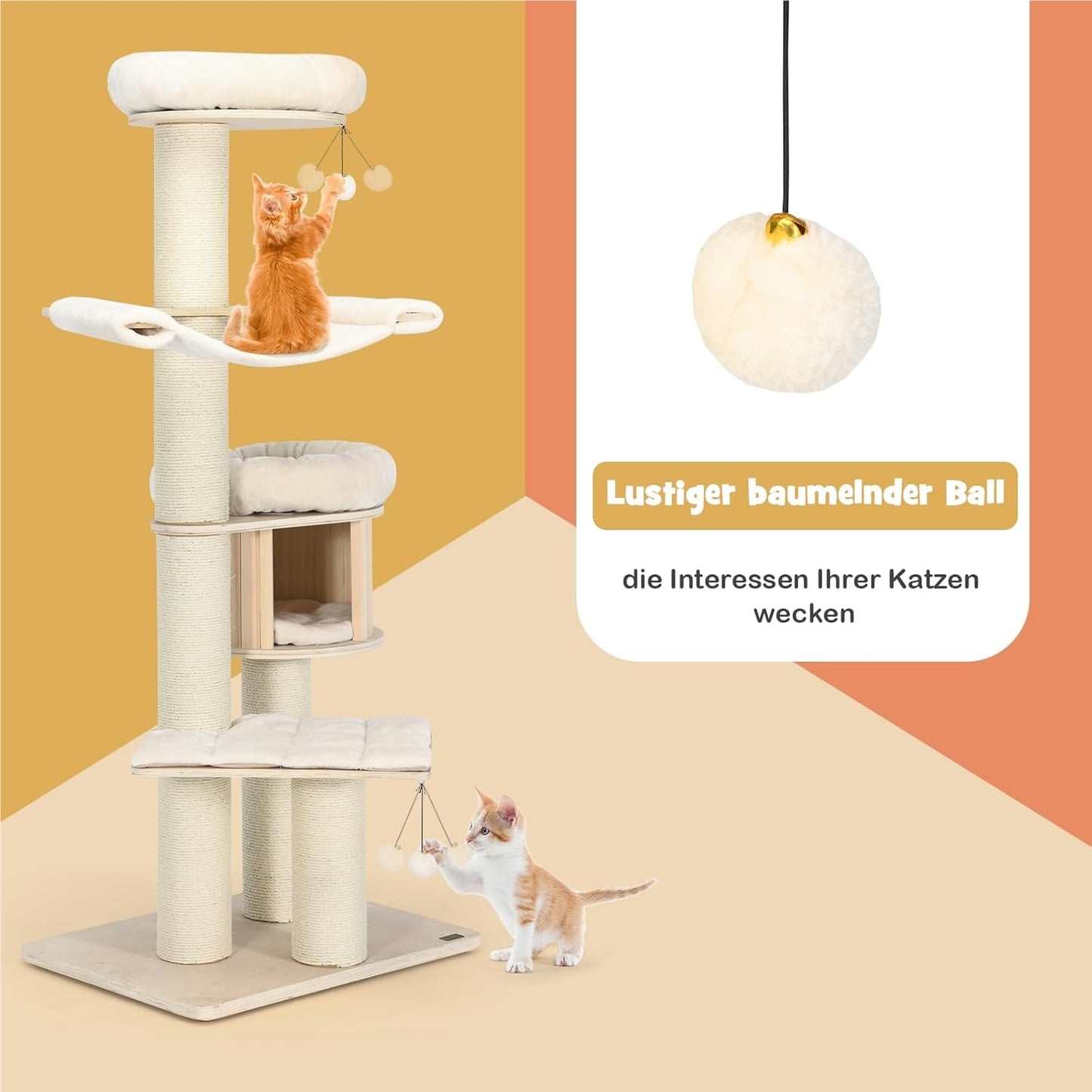 Krabpaal – Kattenboom – Kattenkrabpaal – Krabmeubel – Kattenhuis – 174 cm Hoog – Massief Houten 4-Laags Met Sisal Krabpalen En Hangmat