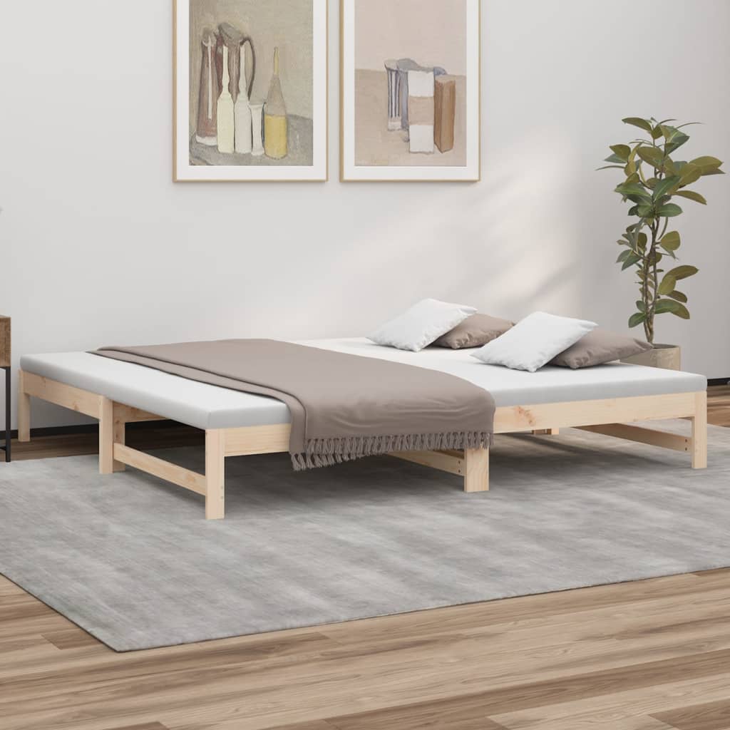 Bedbank – Slaapbank – Logeerbed – Bedbank Met Lade – Bedbank Voor Kleine Ruimte – Massief Dennenhout – Lattenbodem – 205,5x158x30 cm