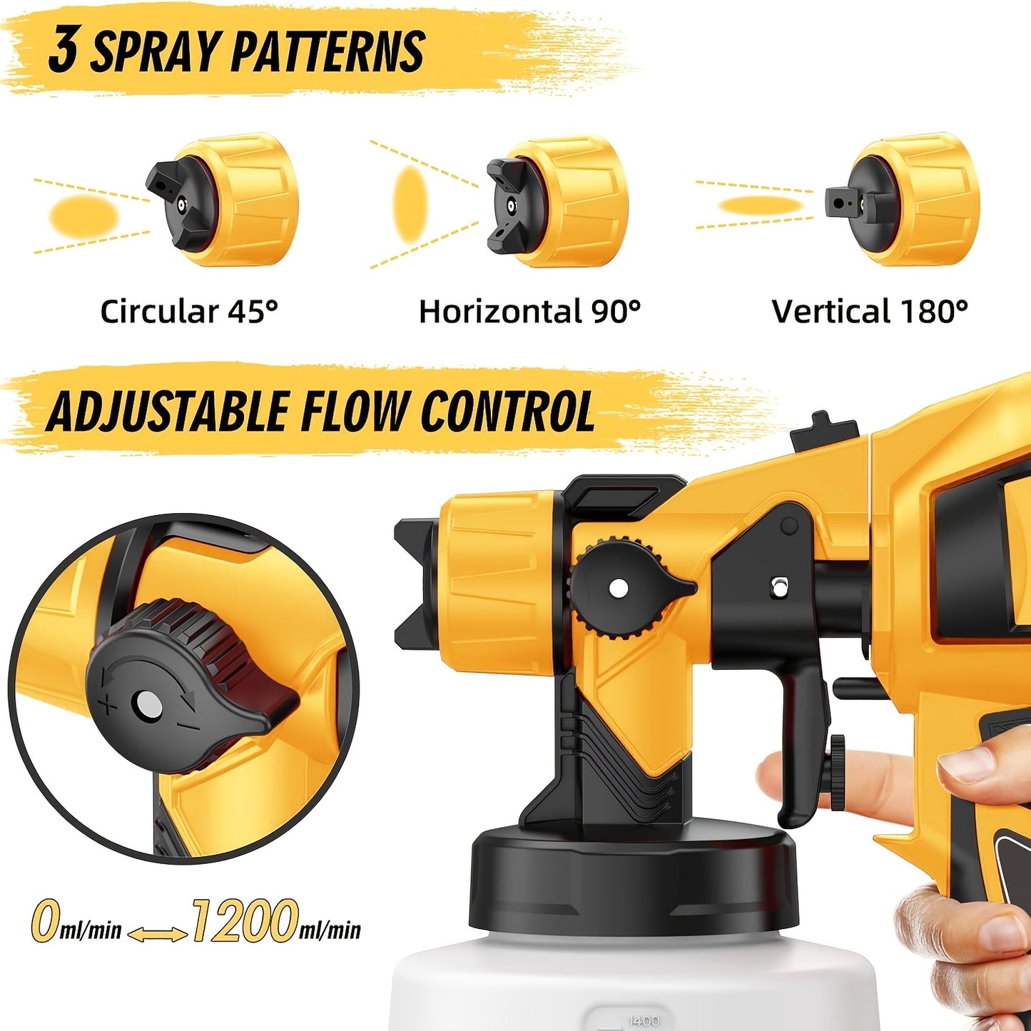 1000W 1400ml Electric Spray Gun High Power HVLP Paint Sprayer Auto Furniture Steel Coating Airbrush for Home DIY with 4 Nozzles