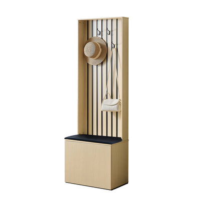 Halmeubel – Halbankje – Schoenenkast – Kapstok – Opbergmeubel – Natuurlijke Kleur – Ruimtebesparend Design – Comfortabele Zitting met 4 Haken