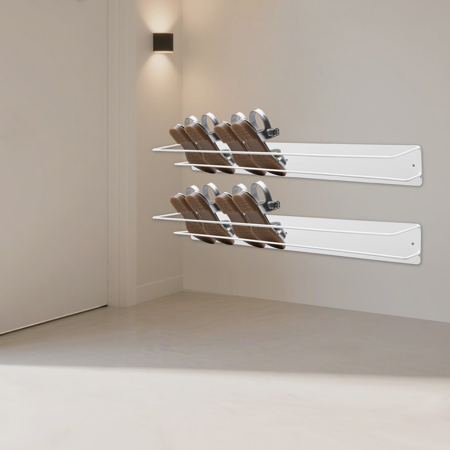 2-Tier/2pcs Wall-Mounted Shoe Rack - Heavy-Duty Iron Shoe Shelf with Space-Saving Vertical/Horizontal Shoe Organizer, Easy Assembly, - Modern for /Office - Holds Sneakers, Boots, (Assembly Required)