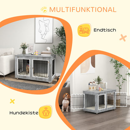Hondenbench – Hondenkennel – Hondenkooi – Hondenkooi Bench – Hondenbench Met Kussen – Grijs – 2 Dubbele Sloten – Afneembaar Wasbaar Kussen – 90x58x65 cm