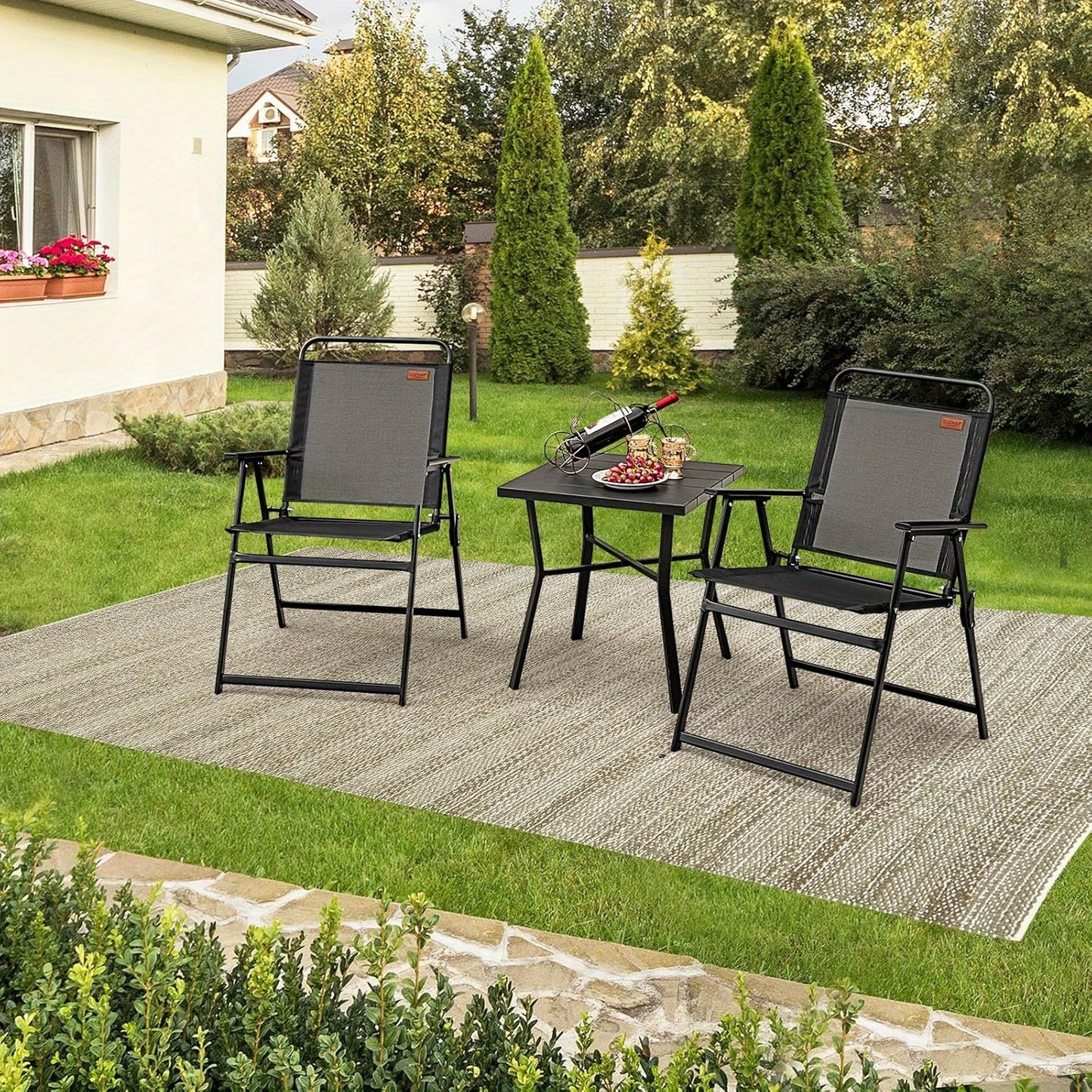 Tuinstoel – Balkonstoel – Tuinmeubel – Klapstoel – Stoel Met Armleuning – Inklapbaar – Ademend Zitvlak – Set Van 4 Hoogwaardige Tuinstoelen