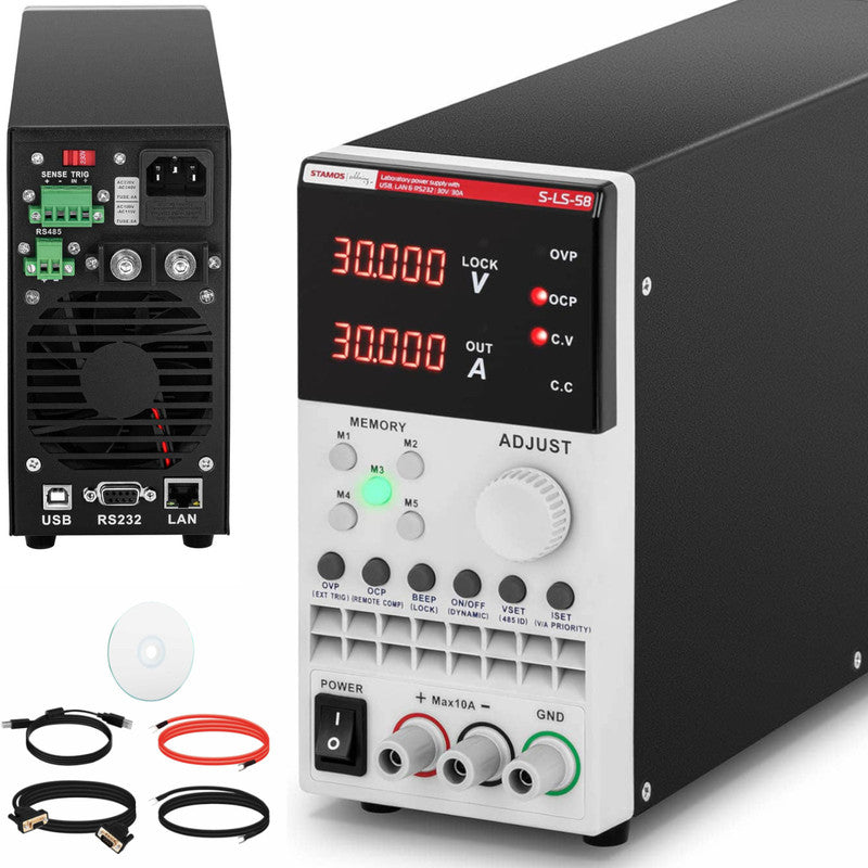 Laboratoriumvoeding – Labvoeding – Stroomvoorziening – Regelbare Voeding – DC Voeding – Instelbaar 0-30V – 0-30A – 300W Vermogen – USB LAN RS232 Interface