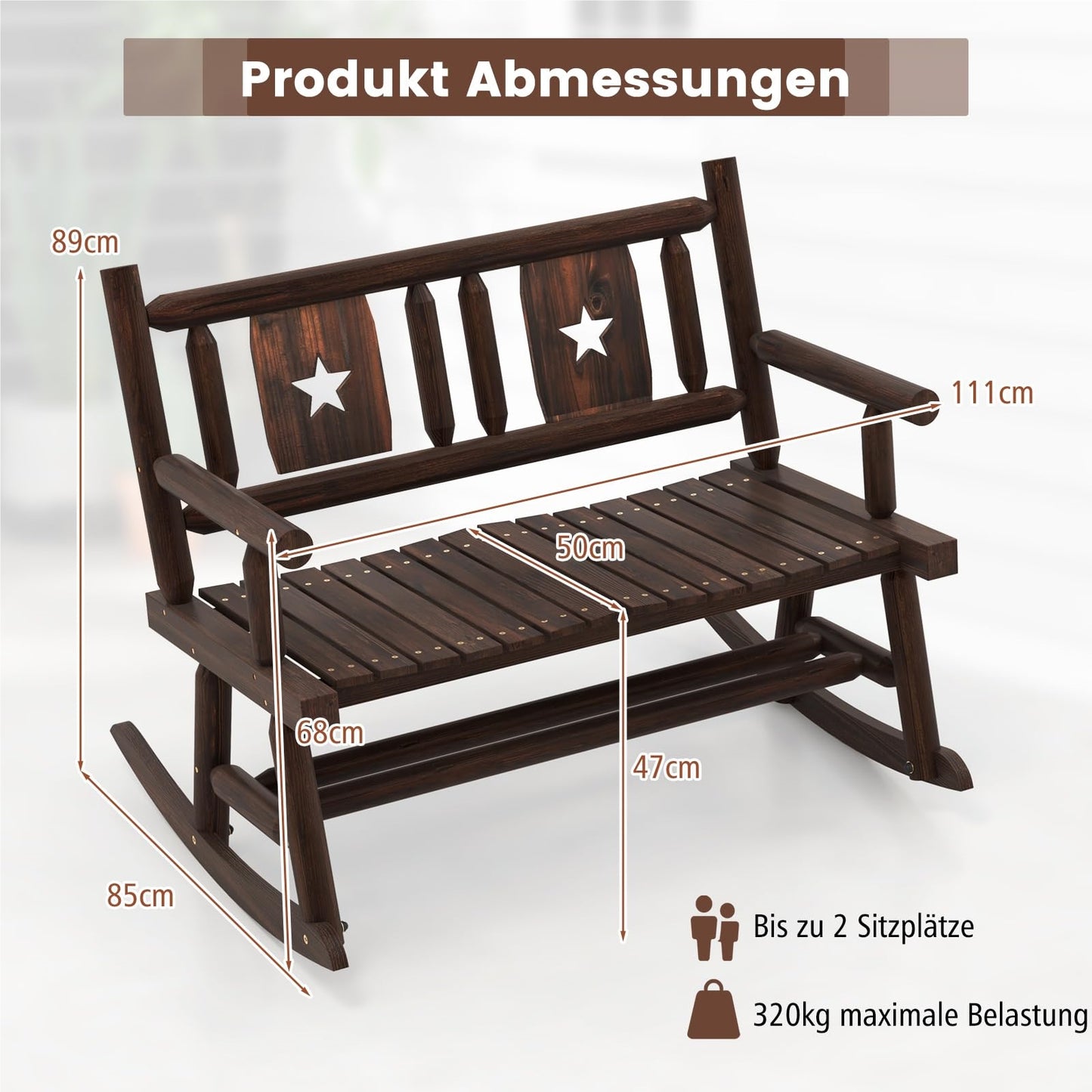Tuinbank – Schommelbank – Buitenbank – Houten Bank – Terrasbank – Weerbestendig – Draagvermogen 320 kg – Afmetingen 111x85x89 cm – Rustic Brown