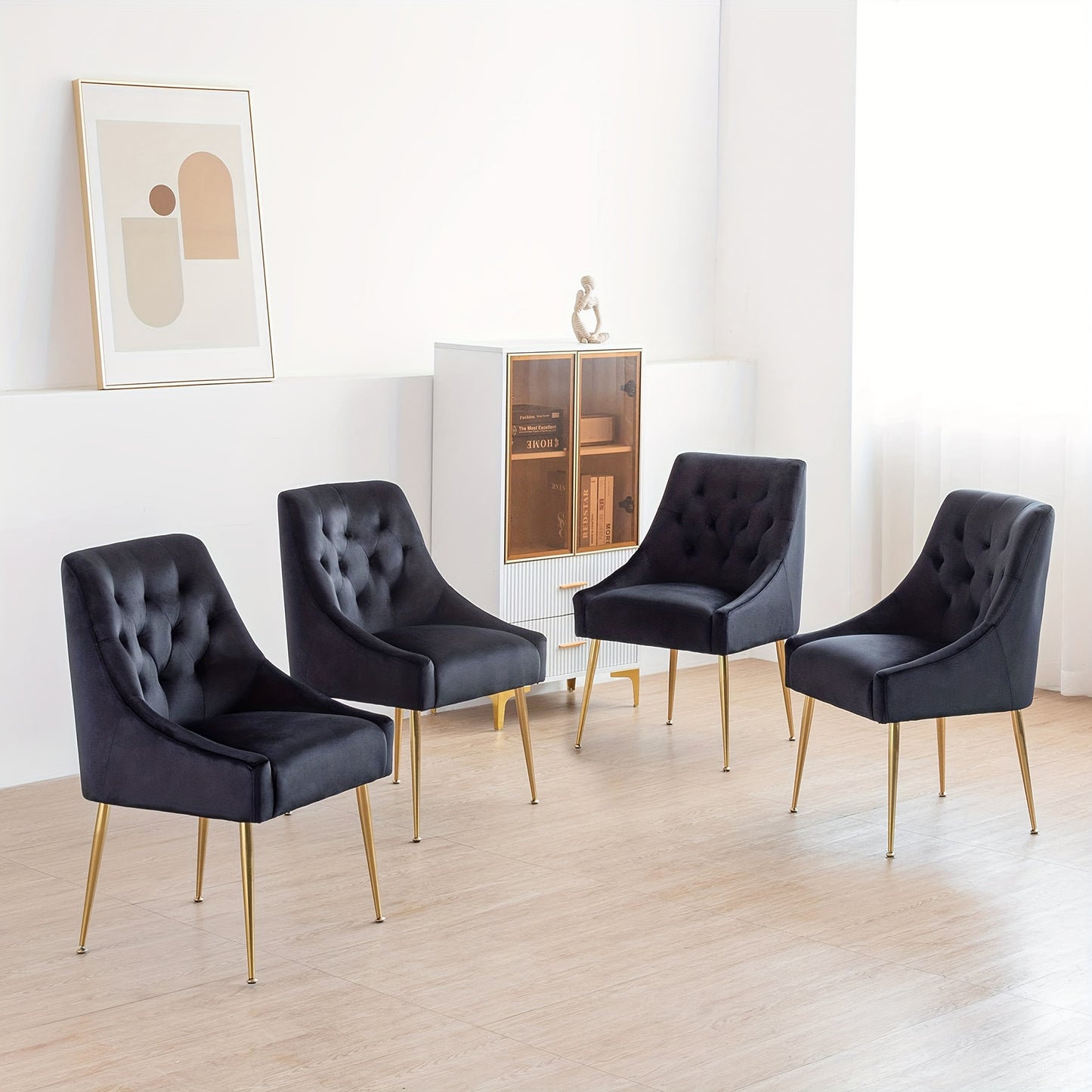 Eetkamerstoelen – Dining Stoelen – Velours Stoelen – Zwarte Stoelen – Set Van 2 – Comfortabele Zitting – Stevig Metalen Frame
