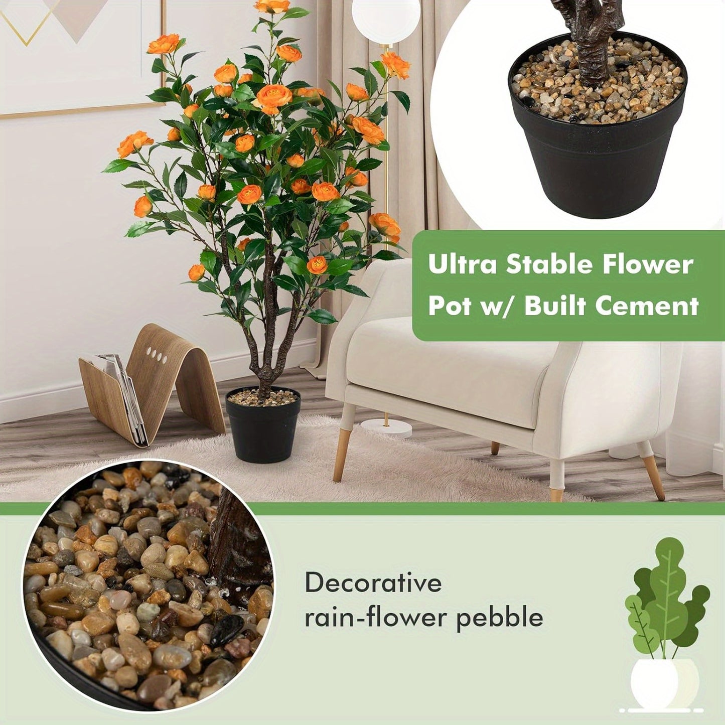 Kunstmatige Camellia Boom – Nepplant – Kunstplant – Camellia Plant – Faux Bloeiende Plant – Gele Bloemen – Levensechte Takken – Onderhoudsvrij – 102 cm Hoog