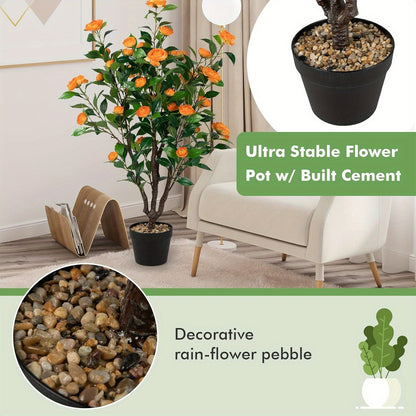 Kunstmatige Camellia Boom – Nepplant – Kunstplant – Camellia Plant – Faux Bloeiende Plant – Gele Bloemen – Levensechte Takken – Onderhoudsvrij – 102 cm Hoog