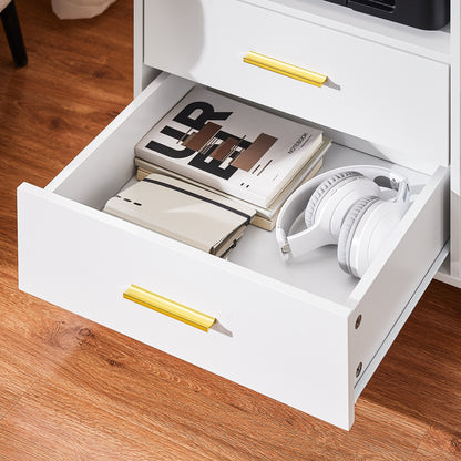 Kantoorkast – Opbergkast – Bureaukast – Mobiele Kast – Ladenkast – Met Wieltjes en Glasdeur – Compact 75x40x76 cm – MDF Stevig