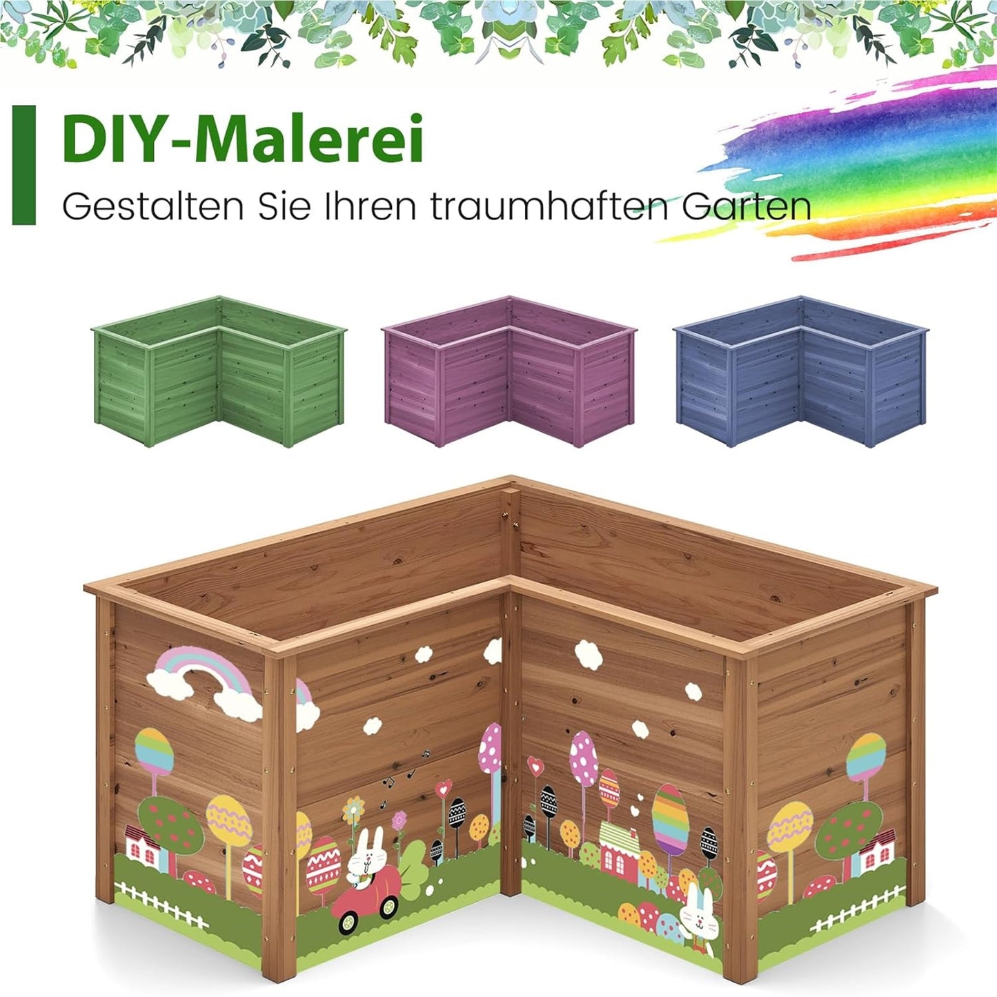 Hoogtebed Tuin – Verhoogd Tuinbed – Plantenbak – Kruidenbak – Bloembed – L-Shape – Hout – 120x120x63 cm – Weerbestendig – Open Bodem