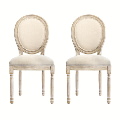 Eetkamerstoelen – Stoelen Set – Dining Chairs – Franse Stijl Stoelen – Beige Linnen Bekleding – Massief Beukenhout Frame – Ergonomisch Comfort