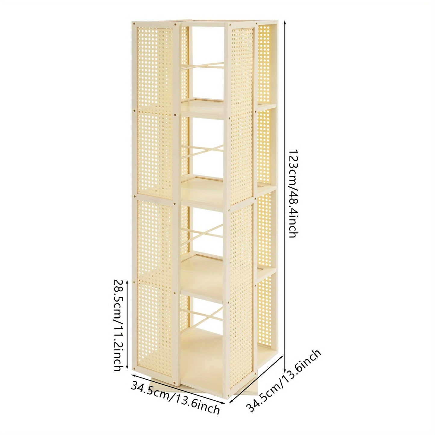 Draaibare Boekenkast – Boekenrek – Opbergkast – Plankenkast – Ruimtebesparende Kast – 4-Laags 360° Draaibaar – Duurzaam Kunststof – Roomwit Modern Design