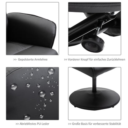 Elektrische Relaxfauteuil – Elektrische Relaxstoel – Massagefauteuil – Relaxstoel Met Voetenbank – Draaifauteuil Zwart – 10 Massagepunten – Kunstleer Met Afstandsbediening
