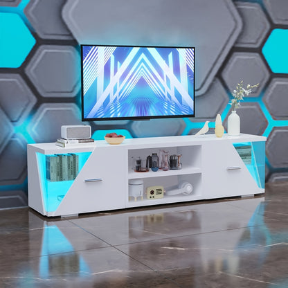 150cm Modern TV Cabinet Stand | White LED Light Entertainment Unit Cupboard with Storage, Suitable for 32-65 Inch TVs, Powered, Assembly Required, Brand: Oyajia