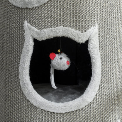 Kattenkrabpaal – Krabpaal – Kattenboom – Kattenhuis – Kattenmeubel – Grijs – 96 cm Hoog – 3 Holletjes Met Wasbaar Bed