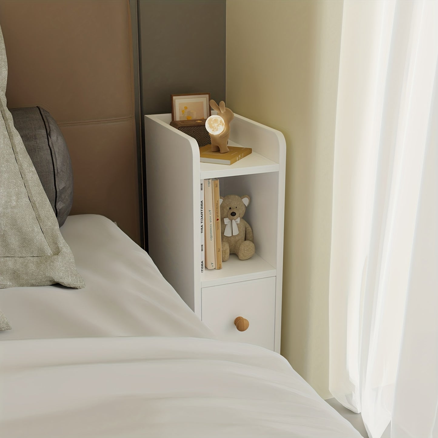 Nachtkastje – Bedside Table – Bijzettafel – Ladekastje – Opbergkast – Smal en Compact – 3 Lades – Hout Wit 20x35x60 cm