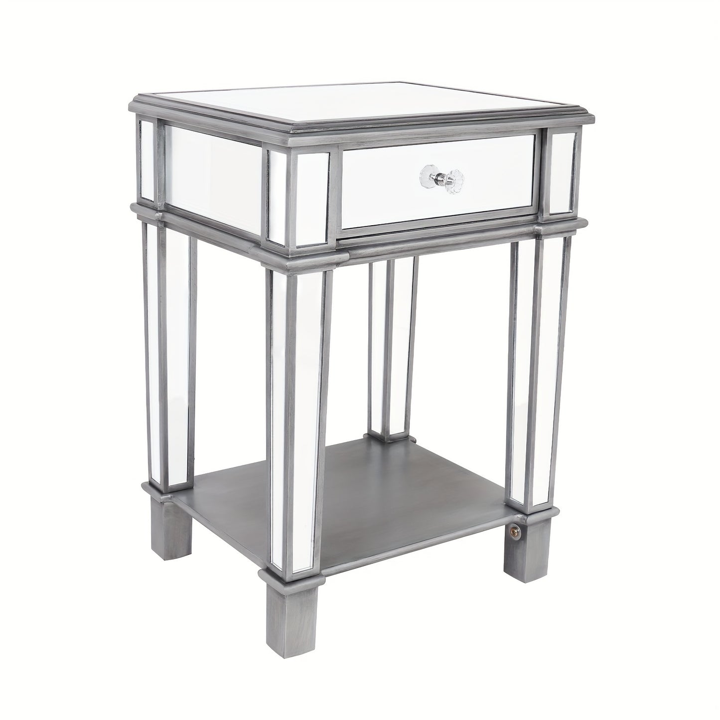 Nachtkastje – Bijzettafel – Sidetable – Opbergtafel – Nachtkast – Spiegelglas – 45x38x64 cm – Met Lade en Open Plank