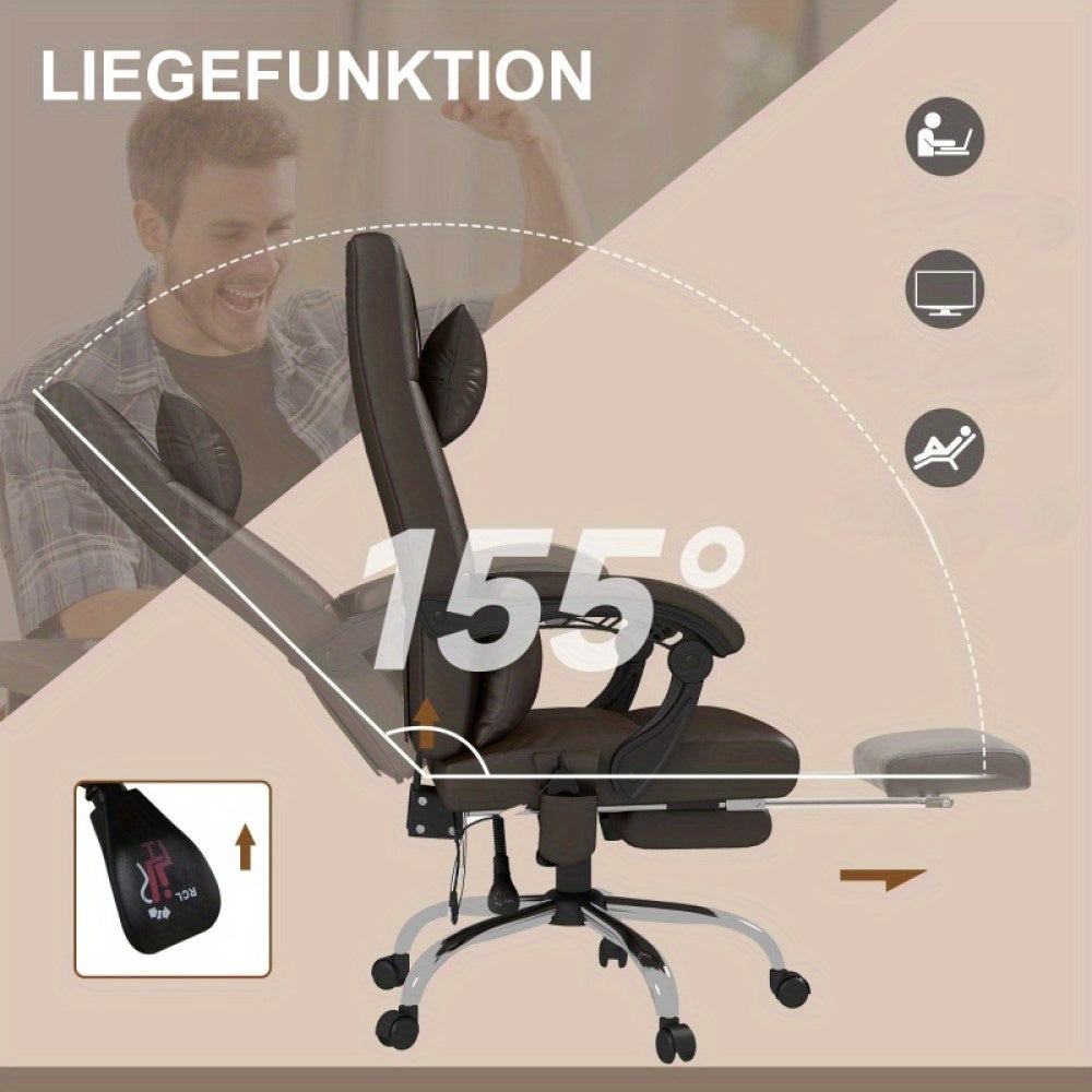 Bureaustoel – Bureaustoelen – Kantoorstoel – Bureauzetel – Ergonomische Stoel – Verstelbaar – Met Voetensteun – Met Metaalframe – Koffiebruin – Comfortabel Ergonomisch Design