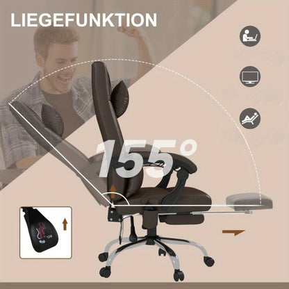 Bureaustoel – Bureaustoelen – Kantoorstoel – Bureauzetel – Ergonomische Stoel – Verstelbaar – Met Voetensteun – Met Metaalframe – Koffiebruin – Comfortabel Ergonomisch Design