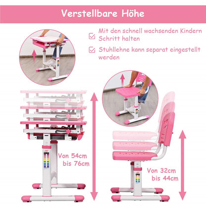 Kinderbureau – Kindertafel – Kindermeubel – Schrijftafel – Kinderwerkplek – Verstelbare Hoogte – Kantelbaar Werkblad – Roze