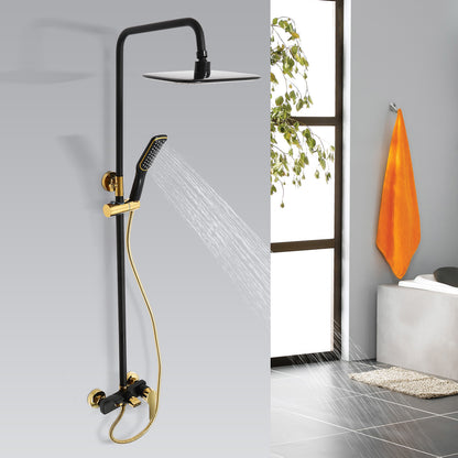 Doucheset – Douchesysteem – Regendouche – Douchepaneel – Douchekraan – Verstelbare Hoogte – Zwart Goud – RVS & Messing – Handdouche & Wandkraan