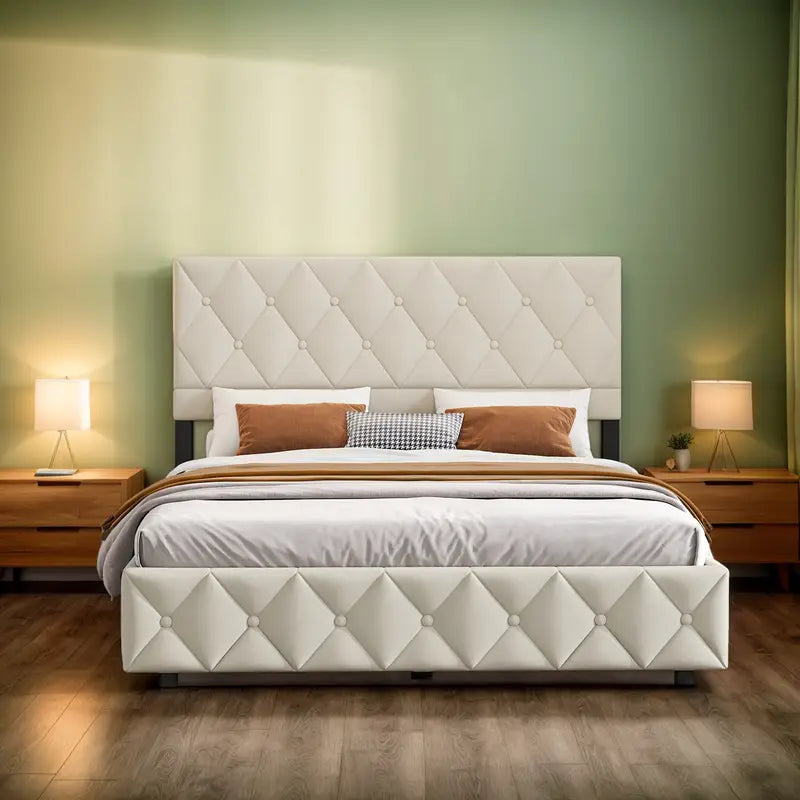 Gestoffeerd Bed – Opbergbed – Tweepersoonsbed – Slaapbank – Bedframe – 140x190 cm – Hydraulische Opberglade – Fluwelen Hoofdeksel