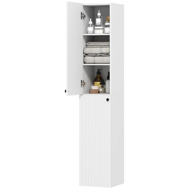 Modern White Wall-Mounted Bathroom Shelf Cabinet with 6 Shelves - Space-Saving MDF Storage Unit, Painted, Easy Installation (No Metal), Independent Design for Bathrooms - Ideal for Towels, Toiletries & Organization