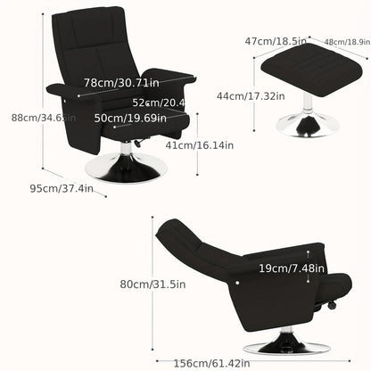 Lounge Chair – Relaxfauteuil – Draaifauteuil – Accentstoel – Fauteuil Zwart – Duurzaam Bamboe Frame – Handmatige Verstelling Met Voetensteun