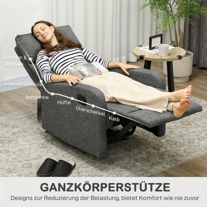 Relaxstoel – Fauteuil – Loungestoel – Draaifauteuil – Schommelstoel – Verstelbaar 90°-180° – Ergonomisch Met Houten Frame & Grijze Stof