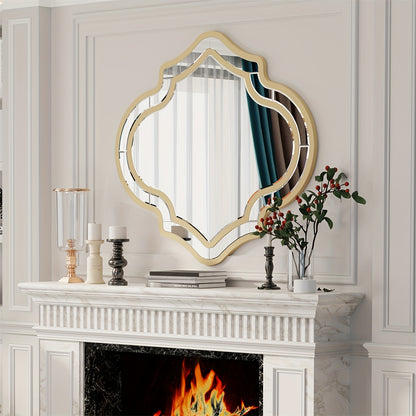 Wandspiegel – Muurspiegel – Decoratiespiegel – Interieurspiegel – Onregelmatige Spiegel – 88x80 cm – Gouden Rand – Ruimtelijk Effect