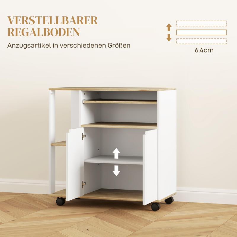 Opberkkar – Opbergwagen – Rollende Trolley – Mobiele Kar – Opvouwbare Handkar – Verstelbare Planken – Met Slot – Metalen Frame – Houtaccenten – 4 Wielen